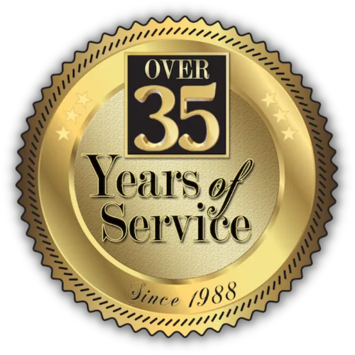 company service badge Warners Decking 35 Years of Deck building Service Badge.
