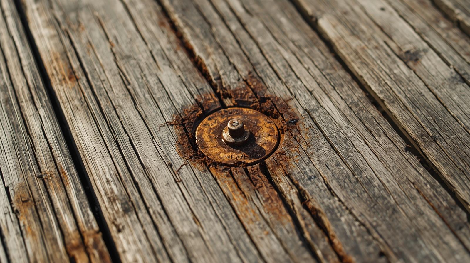 5 Signs Its Time to Replace Your Old Deck 4. Rust Corrosion or Failing Fasteners SHOW UPCLOSE of a failing