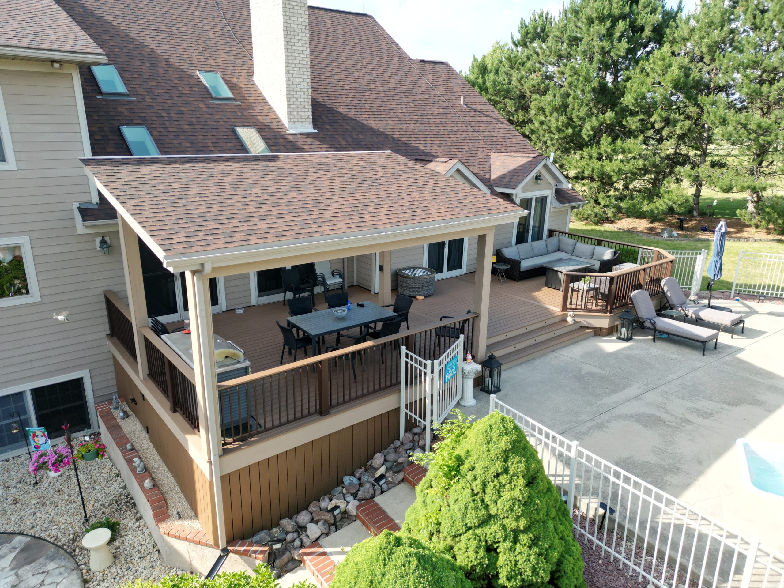 Trex composite deck with a free-standing gazebo.