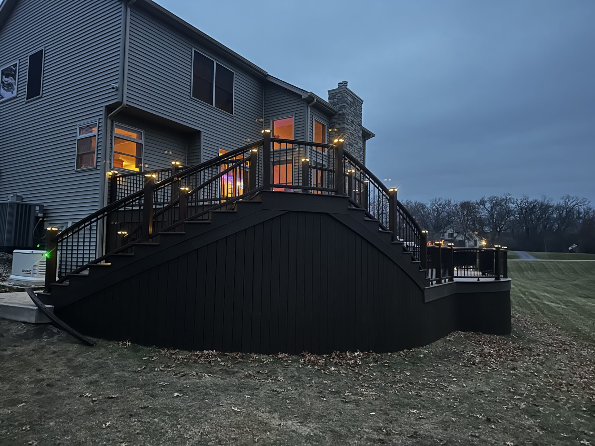 multi-level trex deck integrated with rail lighting