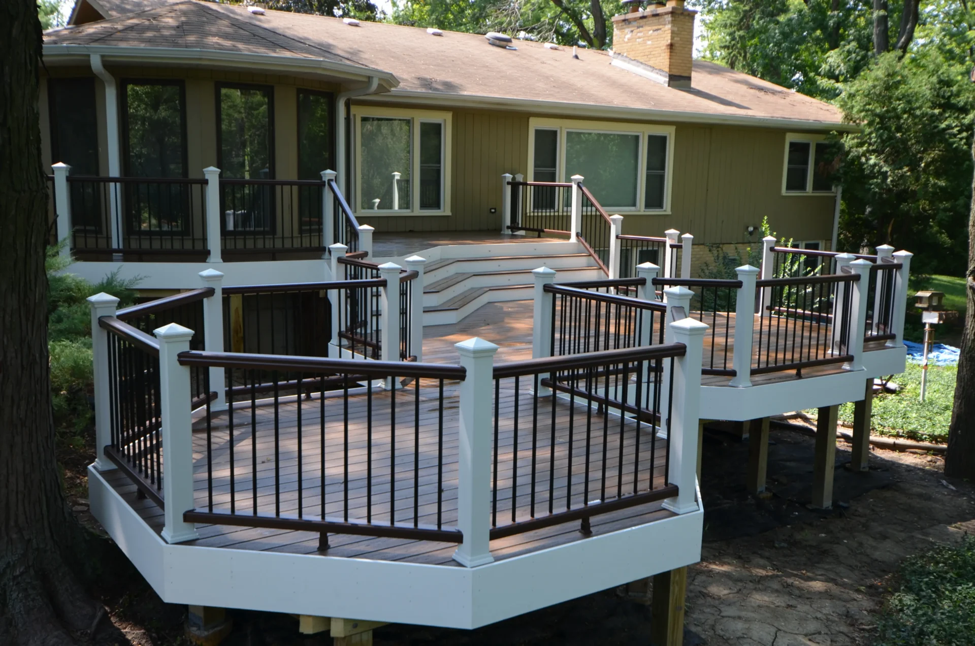 Multi-level composite deck with custom design.