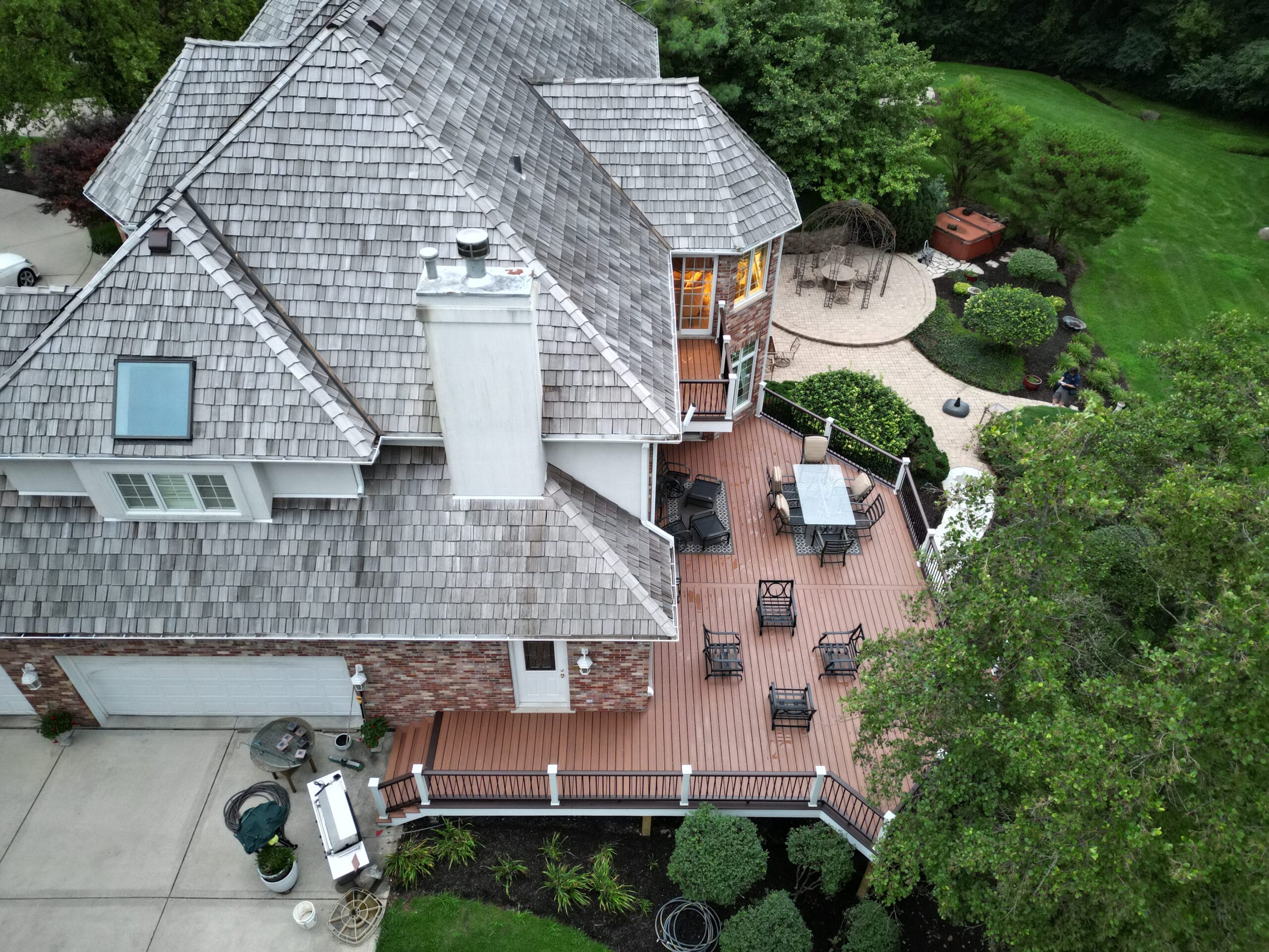 Ariel view of a wraparound decking 