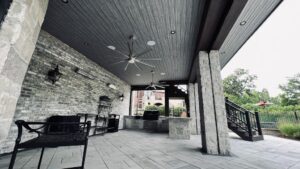 Raised Trex composite deck integrated with Trex RainEscape.