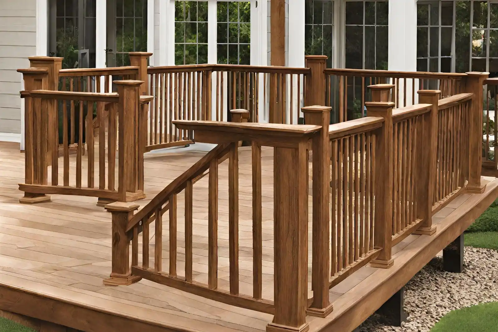wood-deck-railings Wood deck railings close up.