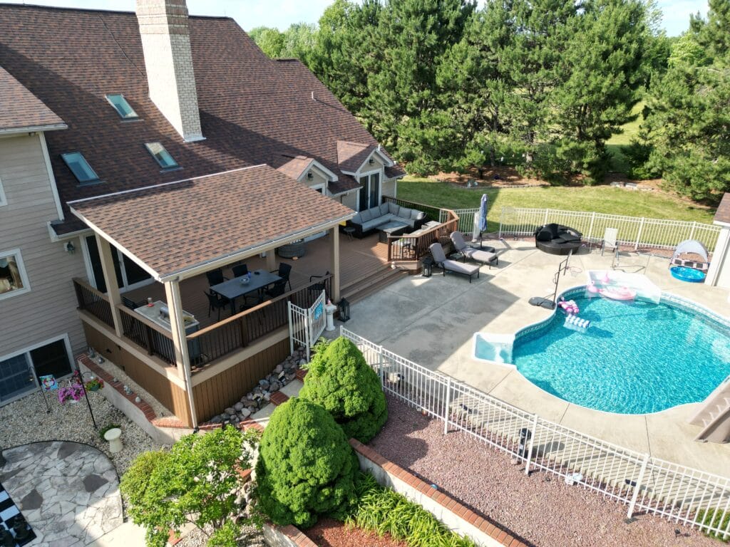 Covered roof trex deck.