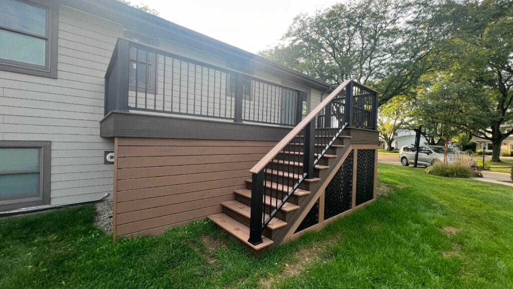 Newly built Trex deck with a leading staircase