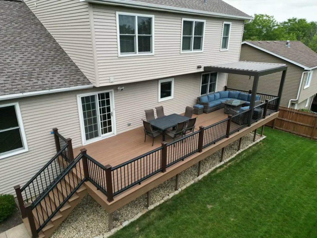 Pergola on a Trex deck in Naperville, IL - Eco-friendly composite decking.