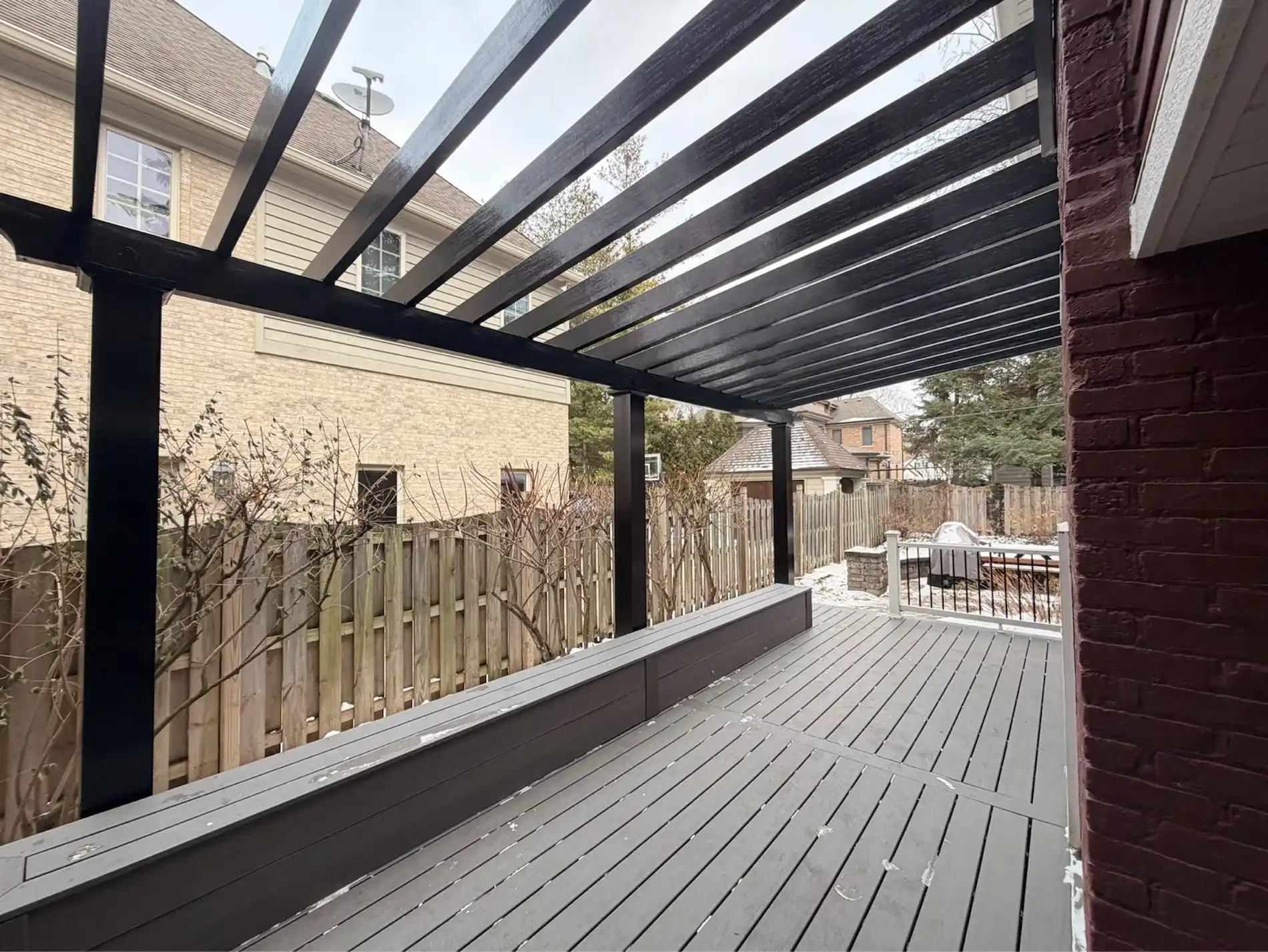 downers-grove-il-composite-deck-attached-pergola Composite deck with attached pergola installed by deck builders in Downers Grove, IL