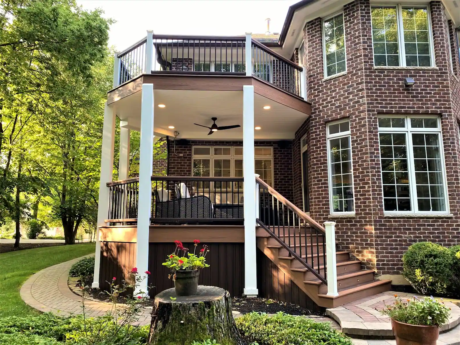 Multi-level design composite deck balcony installed in Chicago area.