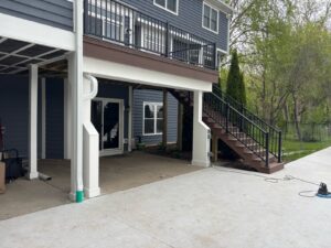 Raised trex composite deck completed in St. Charles by a deck contractor Warner's Decking