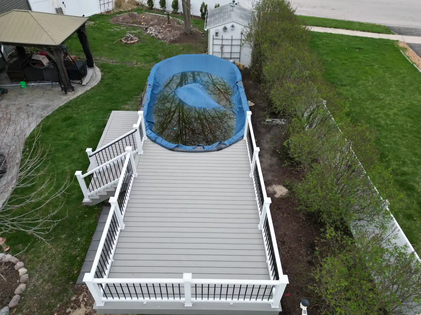 composite-pool-deck-installation Trex pool deck installation completed by deck contractor Warner's Decking
