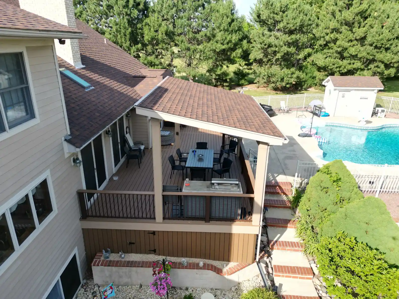 Trex deck with a covered roof.