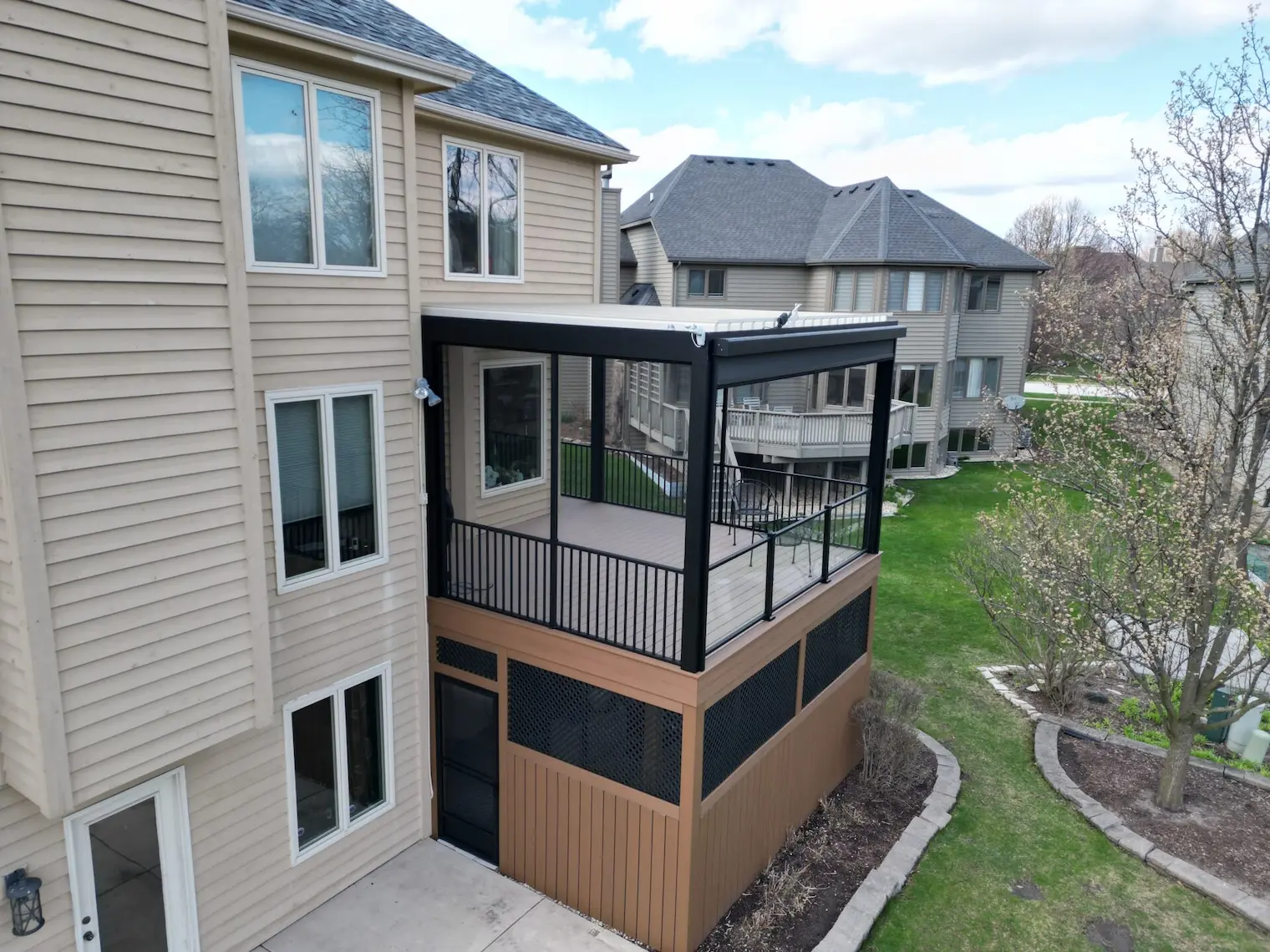 motorized louvered roof pergola built in Aurora, IL