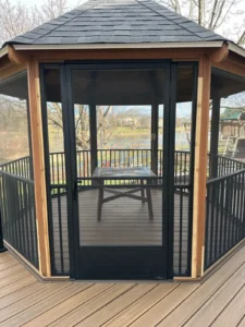 Screened gazebo with a deck resurface completed in Lisle, IL.