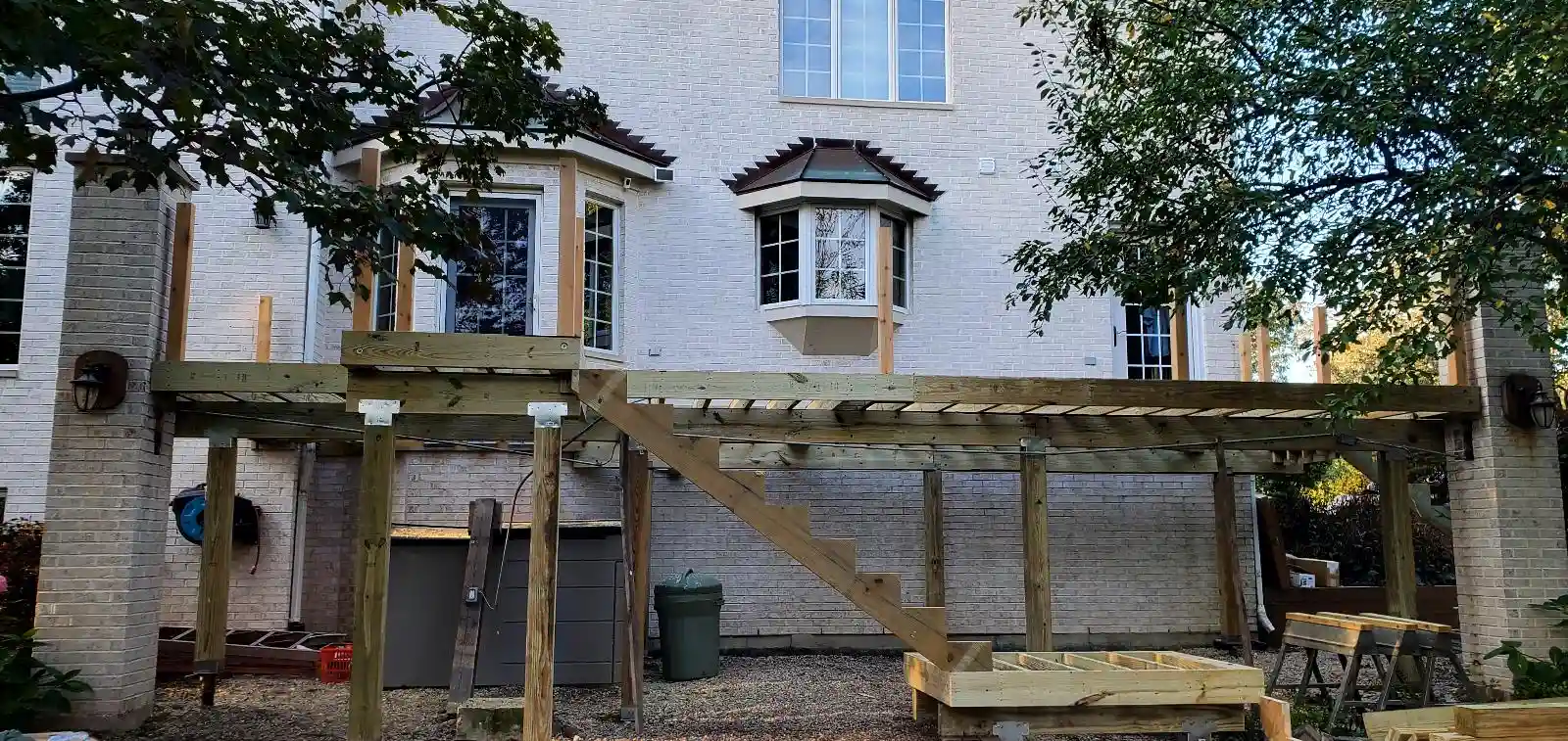 Deck framing started for a project in Burr Ridge, Illinois.